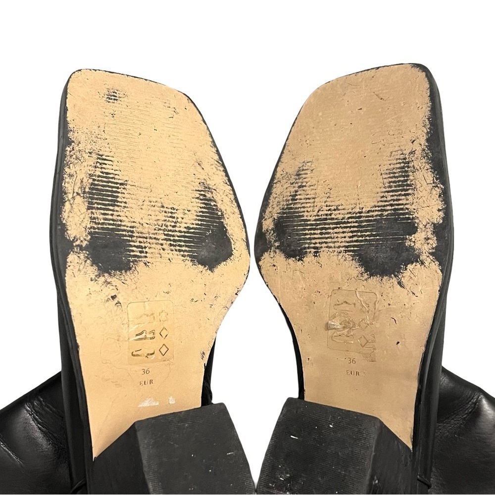 By Anthropologie Square Toe Leather Boots Size 36 Black Made In Brazil Side Zip - Picture 9 of 13